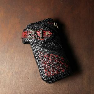 2020/12 アンティークボルドー＆ブラッククロコ　バイカーズウォレット