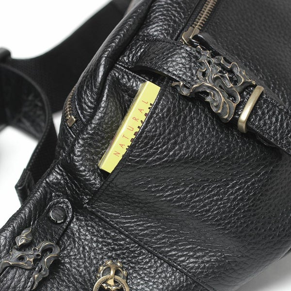 レザーブランドS'FACTORY BURNOUT ボディバッグ カウレザー ブラック（牛革）