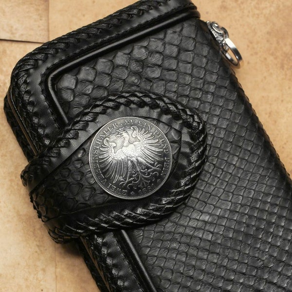 レザーブランドS'FACTORY ジャーマンコイン コンチョ Silver925 バイカーズ ウォレット カスタム パーツ