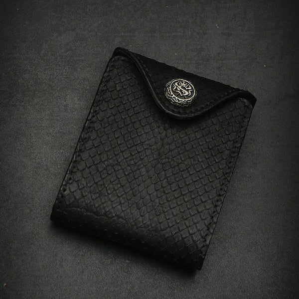 レザーブランドS'FACTORY フラップ ショート ウォレット ブラックパイソン（ヘビ革） メンズ革財布