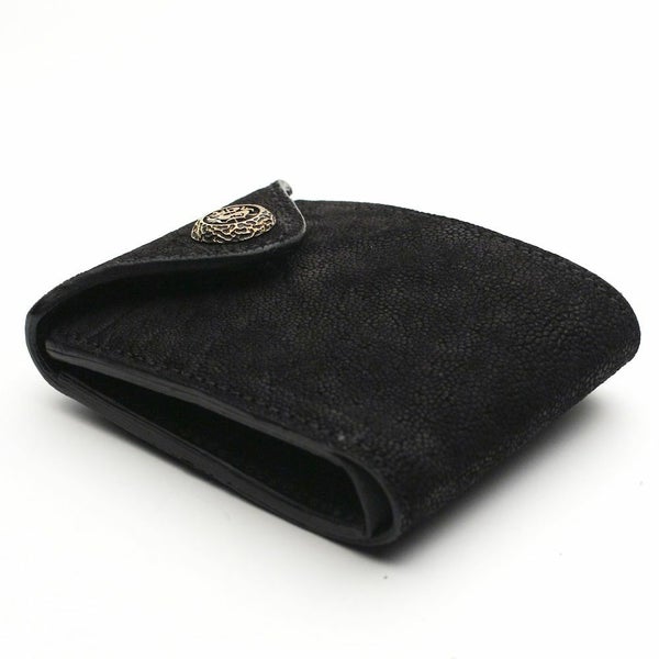 レザーブランドS'FACTORY フラップ ショート ウォレット ブラックエレファント（ゾウ革） メンズ革財布