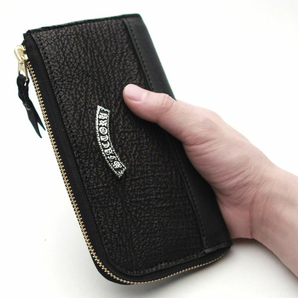 レザーブランドS'FACTORY L字ファスナー ロングウォレット シャーク（サメ革）メンズ革財布