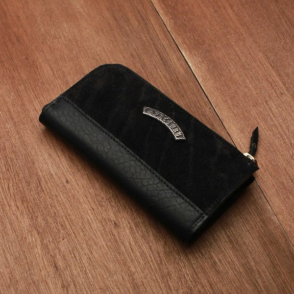 レザーブランドS'FACTORY L字ファスナー ロングウォレット ブラックエレファント（ゾウ革）メンズ革財布