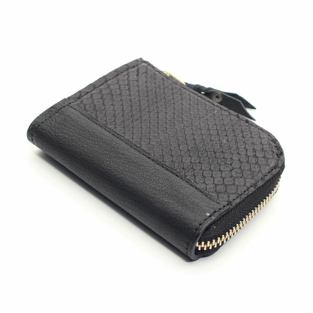 レザーブランドS'FACTORY L字ファスナー ショートウォレット　ブラックパイソン（ヘビ革） メンズ革財布