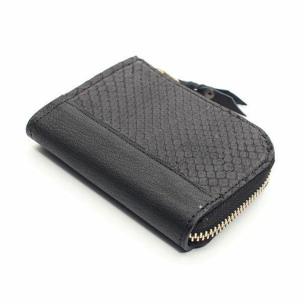 レザーブランドS'FACTORY L字ファスナー ショートウォレット　ブラックパイソン（ヘビ革） メンズ革財布