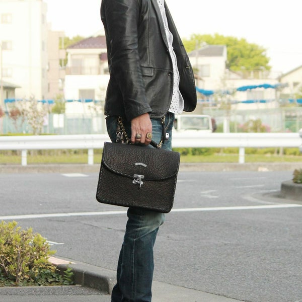 レザーブランドS'FACTORY 縁編みセカンドバッグ シャーク（サメ革）メンズ ブリーフケース バッグ