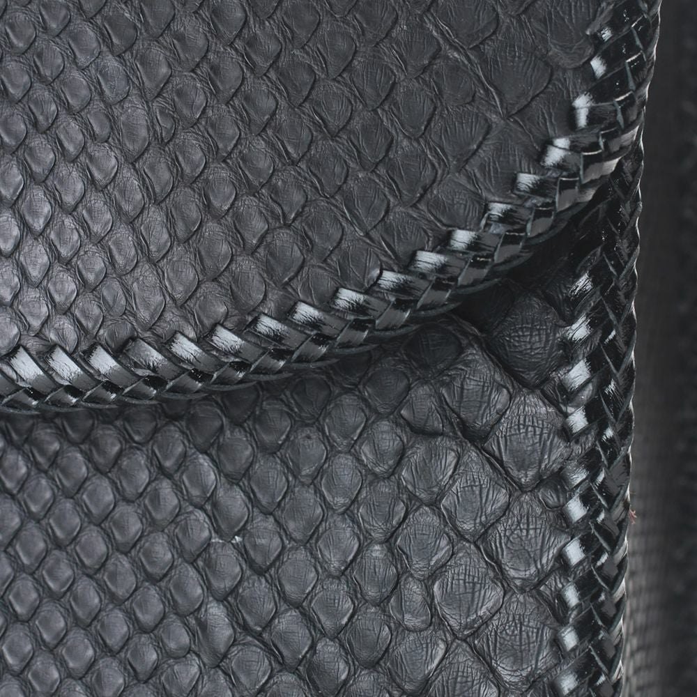 レザーブランドS'FACTORY 縁編みセカンドバッグ ブラックパイソン（ヘビ革）メンズ ブリーフケース バッグ