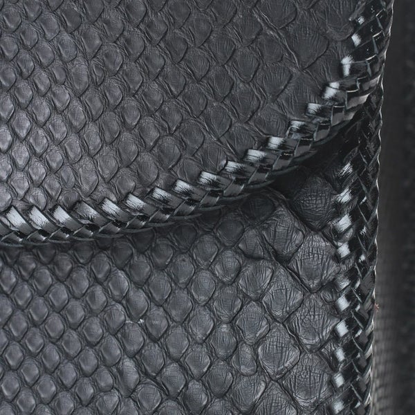 レザーブランドS'FACTORY 縁編みセカンドバッグ ブラックパイソン（ヘビ革）メンズ ブリーフケース バッグ
