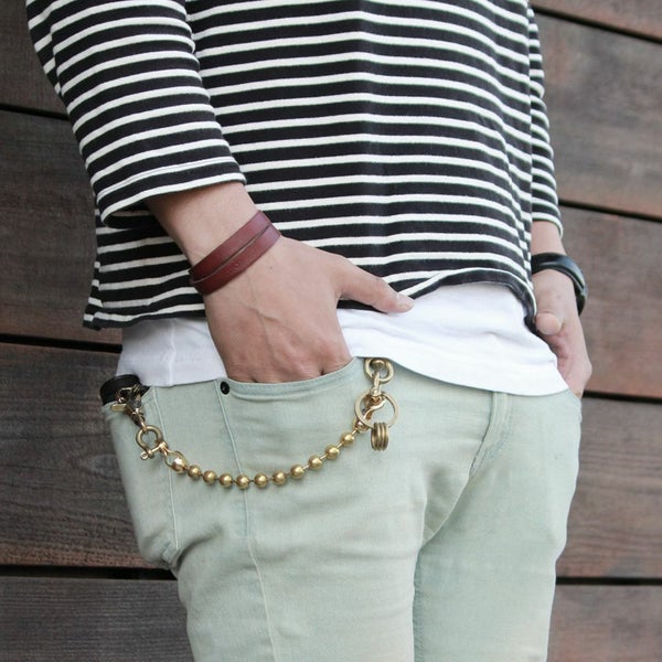 レザーブランドS'FACTORY キーリング ショート ウォレット チェーン ボール大 ゴールド ブラス（真鍮）アクセサリー 短い 