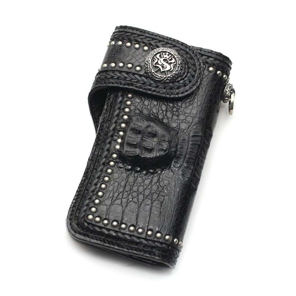 廃盤商品 バイカーズウォレット04 カイマン シルバー（ワニ革