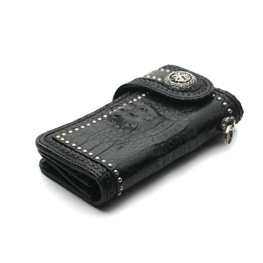 廃盤商品 バイカーズウォレット04 カイマン シルバー（ワニ革
