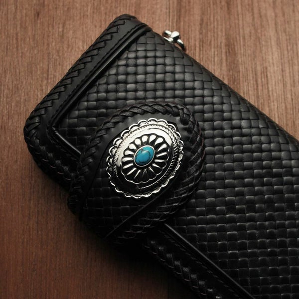 メンズ レザーブランドSALE サーマル菊型 コンチョ ターコイズブルー 亜鉛合金