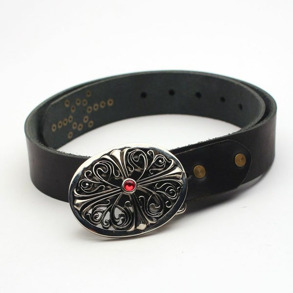 メンズ レザーブランドSALE クロス バックル レッドアイ 亜鉛合金