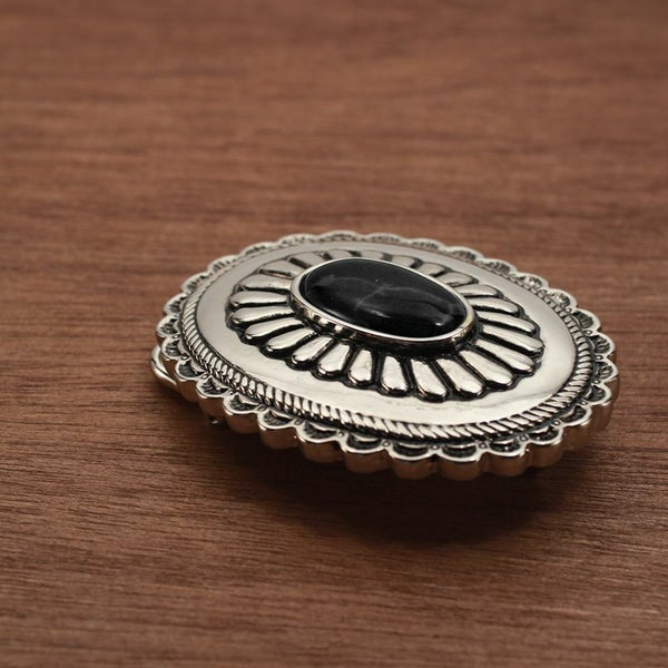 メンズ レザーブランドSALE サーマル菊型 バックル ブラック 亜鉛合金