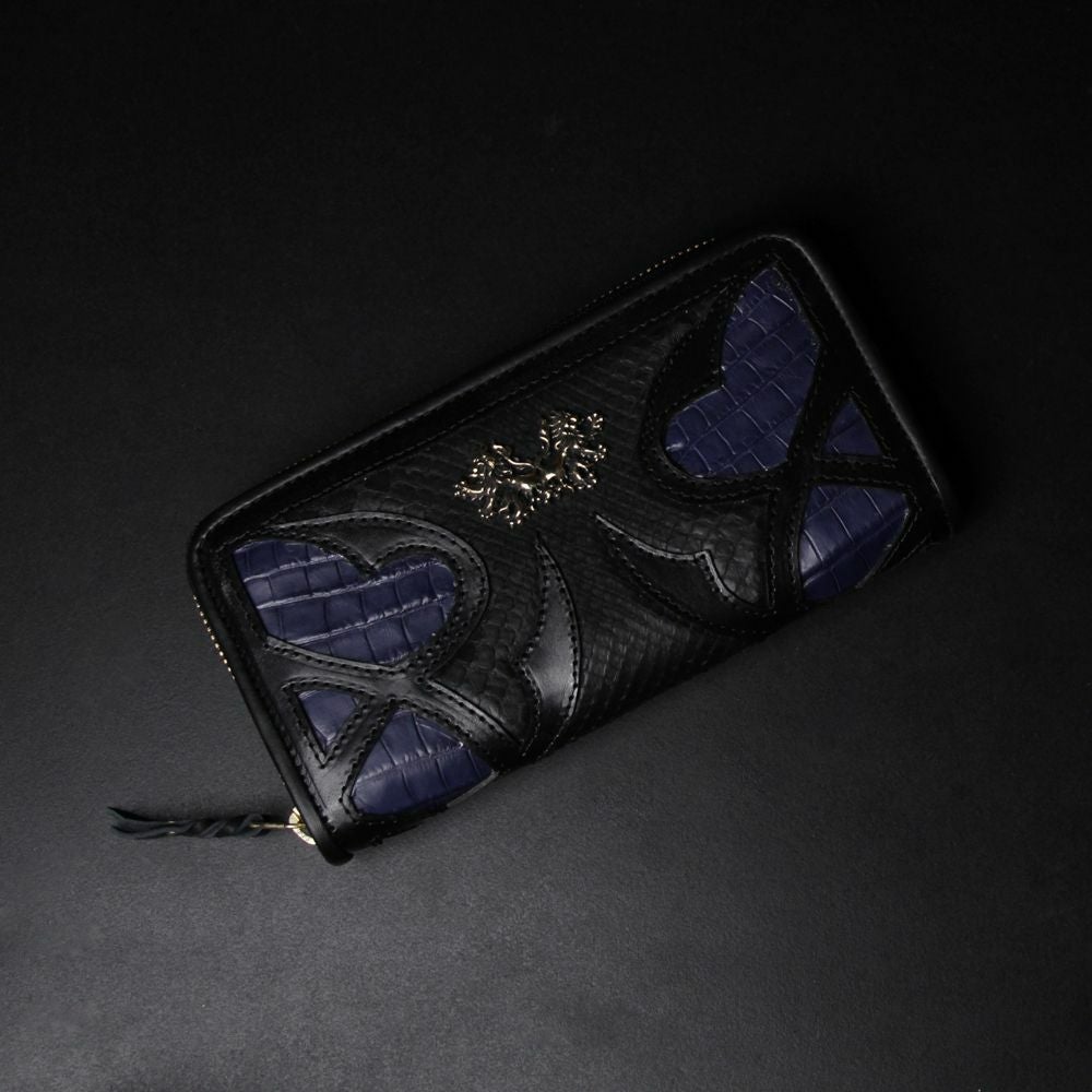 レザーブランドSIXTHSENSE ロングウォレット ブルー クロコダイル（ワニ革）青い 革財布