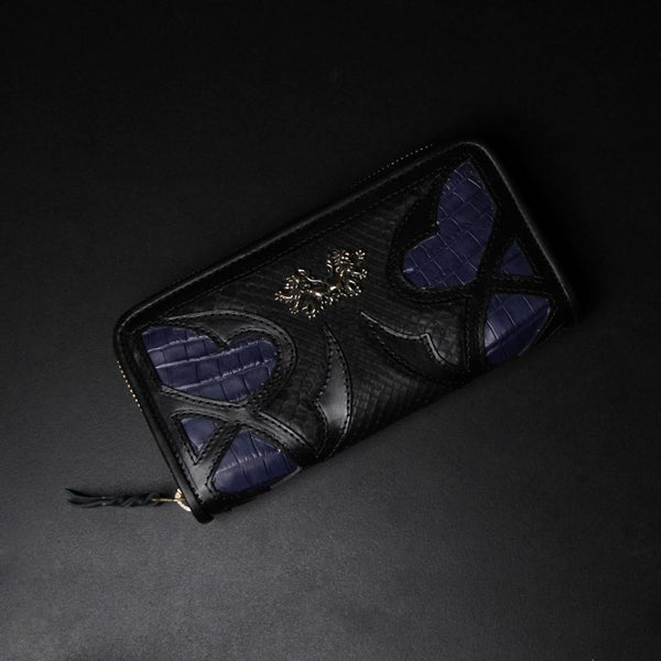 レザーブランドSIXTHSENSE ロングウォレット ブルー クロコダイル（ワニ革）青い 革財布