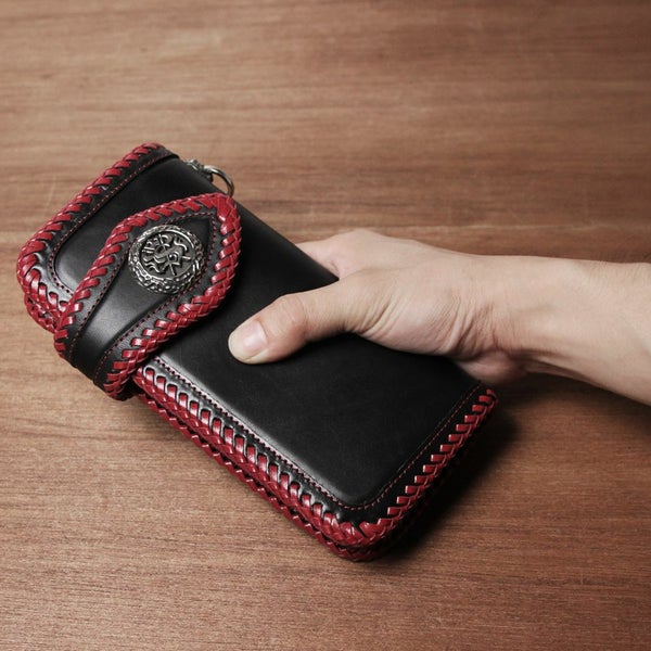 バイカーズ,ウォレット,レザー,革,財布,縁編み,コンチョ,ドロップハンドル,ライダース