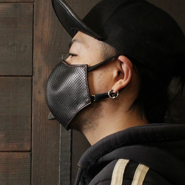 レザーブランドS'FACTORY「レザーカラスマスク パンチングレザー レッドステッチ」商品画像