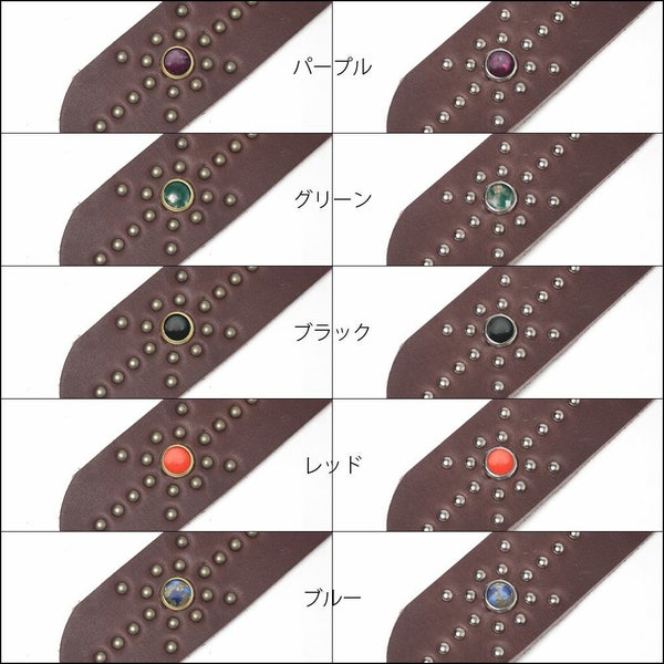 レザーブランドS'FACTORY「栃木レザー ジェムストーンベルト 4cm幅 カウレザー ブラウン（牛革）」商品画像