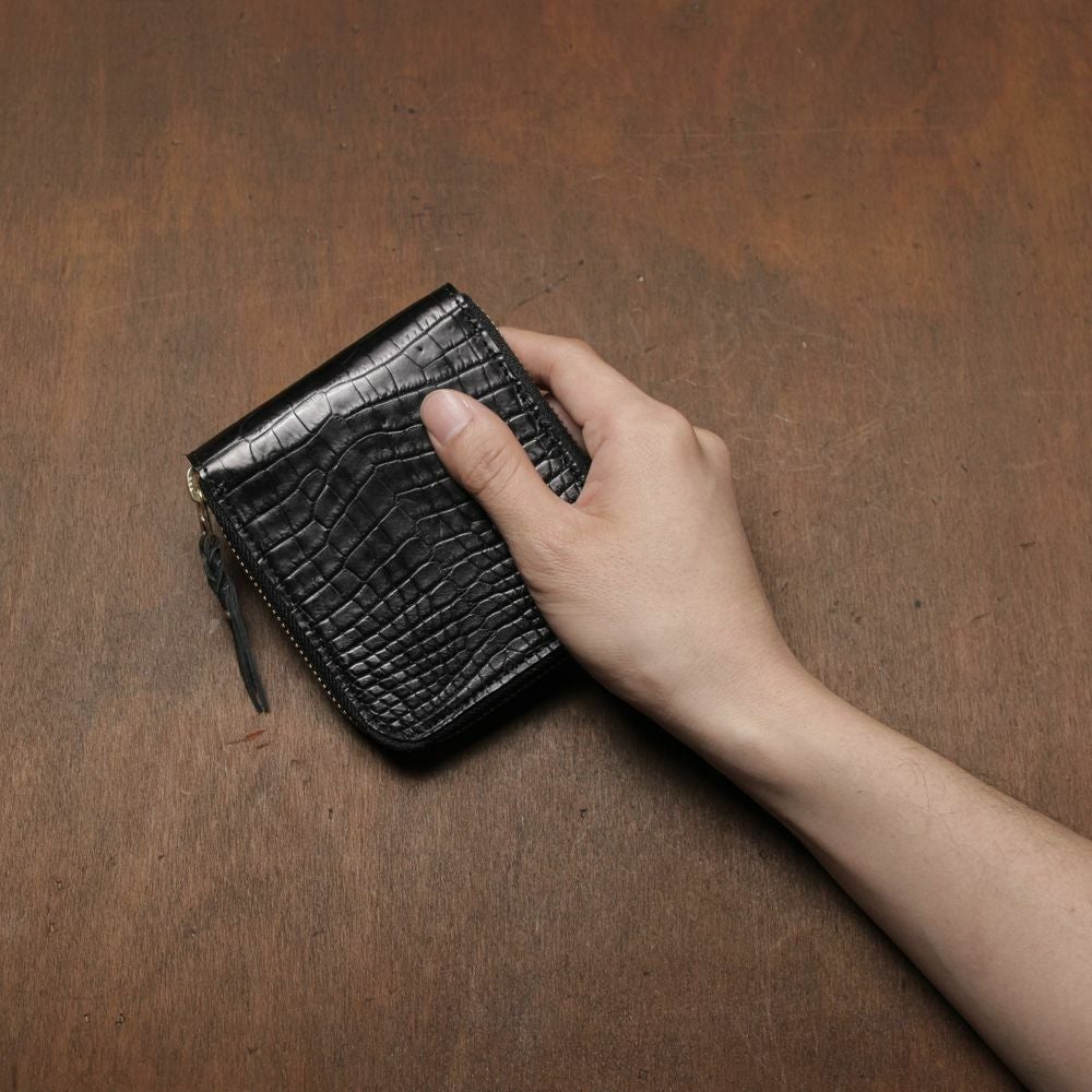 ショートウォレット S'FACTORY 革財布 スリムファスナー ショート ウォレット クロコダイル（ワニ革