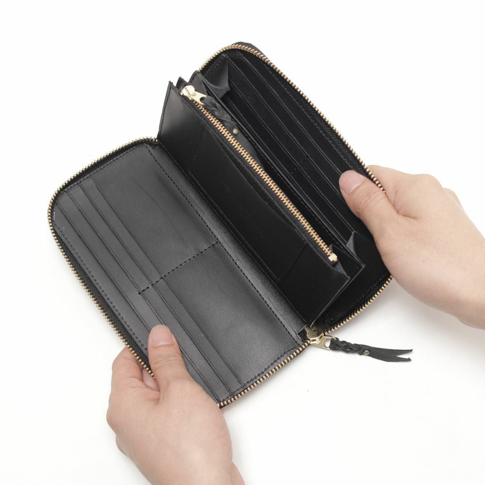 レザーブランドS'FACTORY「スリムファスナー ロング ウォレット エレファント ブラック（ゾウ革）」商品画像