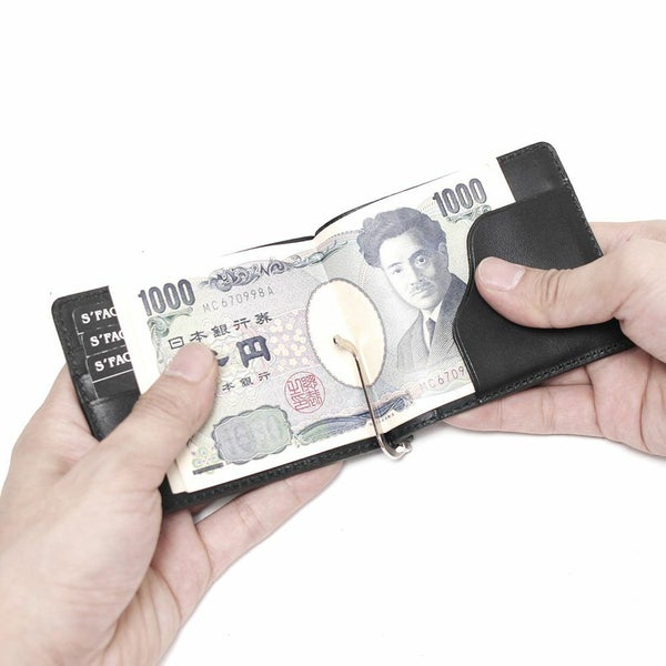 レザーブランドS'FACTORY スマート マネークリップ コインケース付き シャーク ネイビー（サメ革）