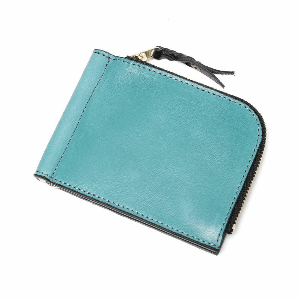 レザーブランドS'FACTORY L字ファスナー マネークリップ コインケース付き ポニー ターコイズブルー