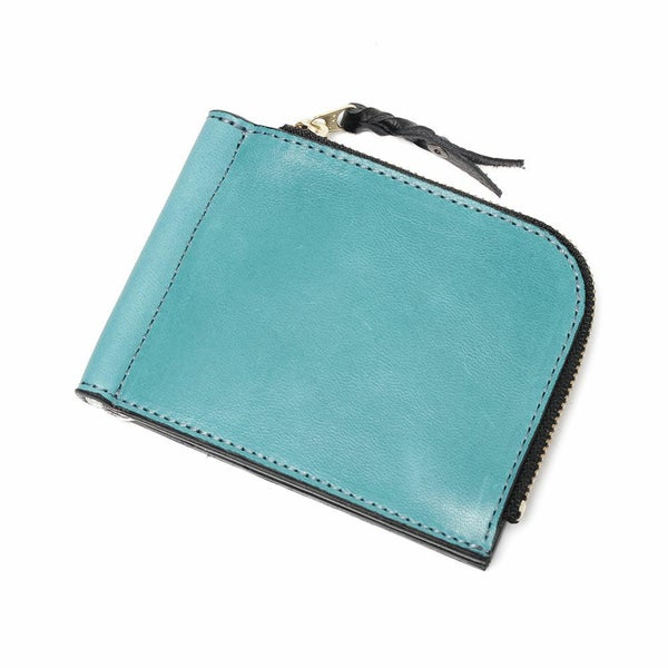 レザーブランドS'FACTORY L字ファスナー マネークリップ コインケース付き ポニー ターコイズブルー