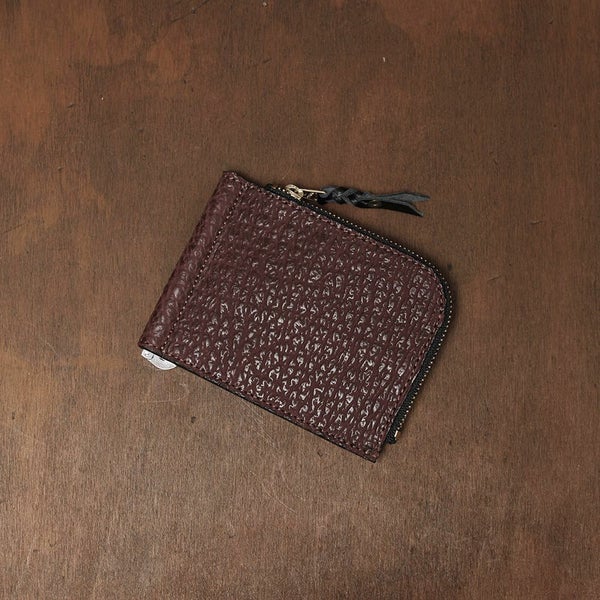 レザーブランドS'FACTORY L字ファスナー マネークリップ コインケース付き シャーク ボルドー（サメ革）