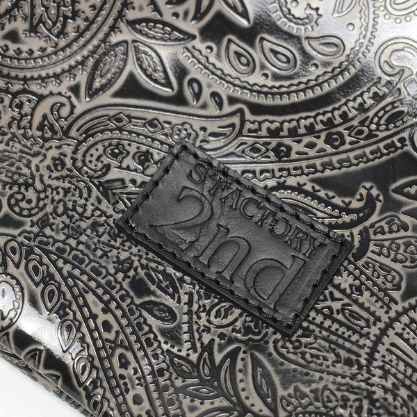 クラッチバッグ ブラックベージュ ペイズリー柄 カウレザー（牛革）