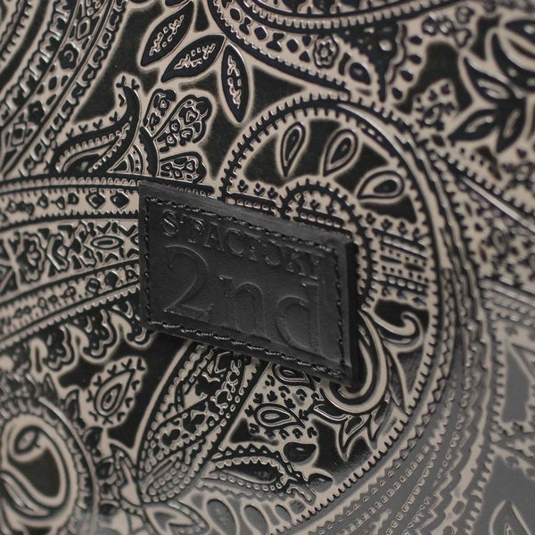 ミニトートバッグ ブラックベージュ ペイズリー柄 カウレザー（牛革）