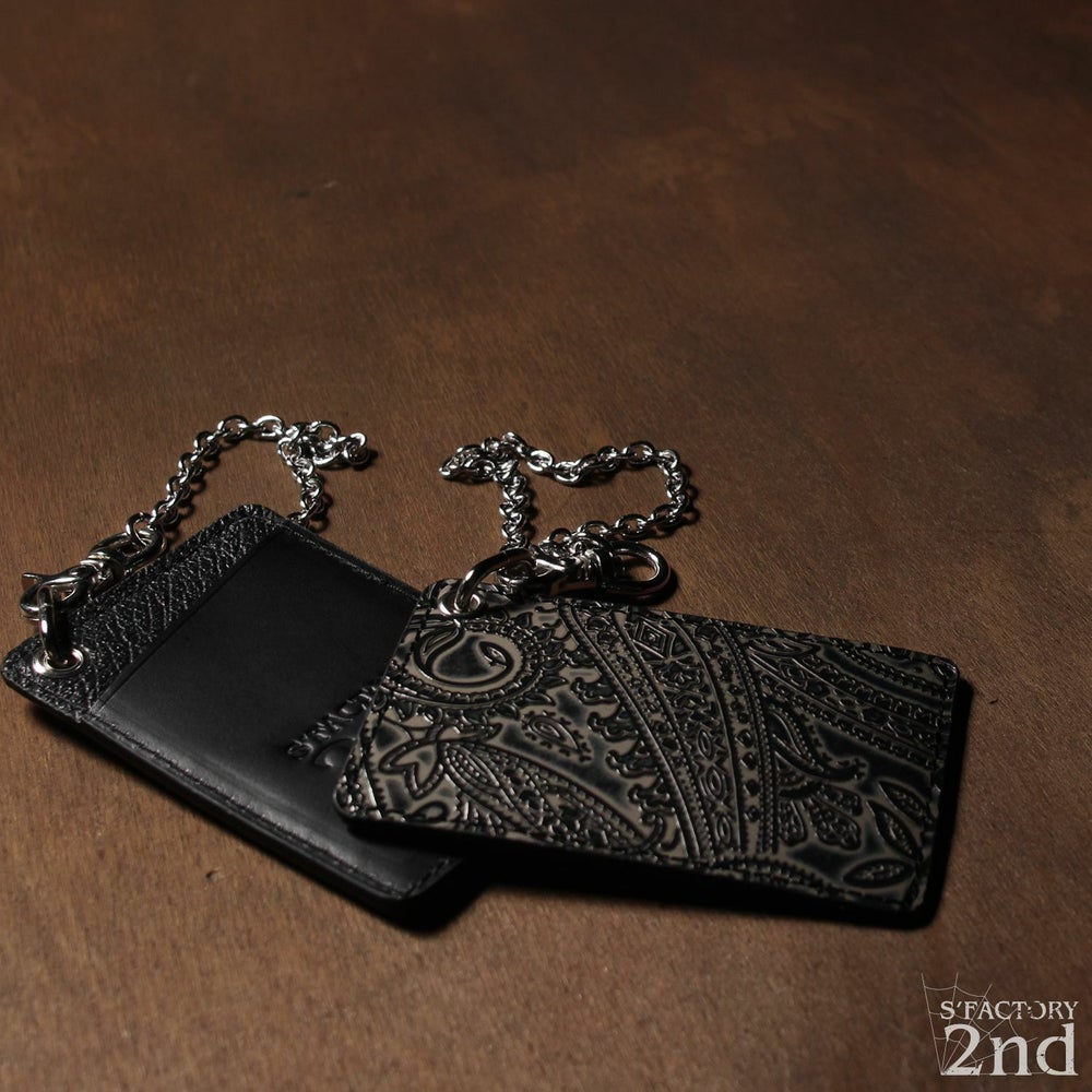 シングルパスケース ブラックベージュ ペイズリー柄 カウレザー（牛革）