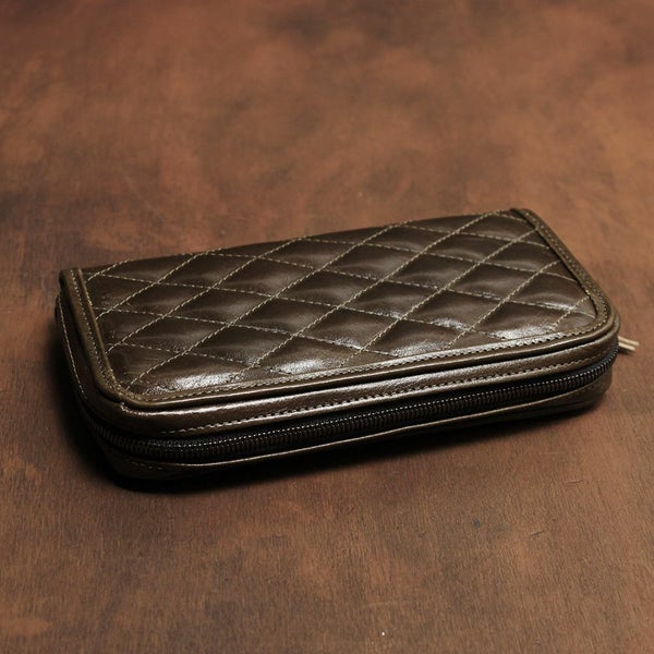 キルティング ファスナーロングウォレット オリーブ イタリアンレザー