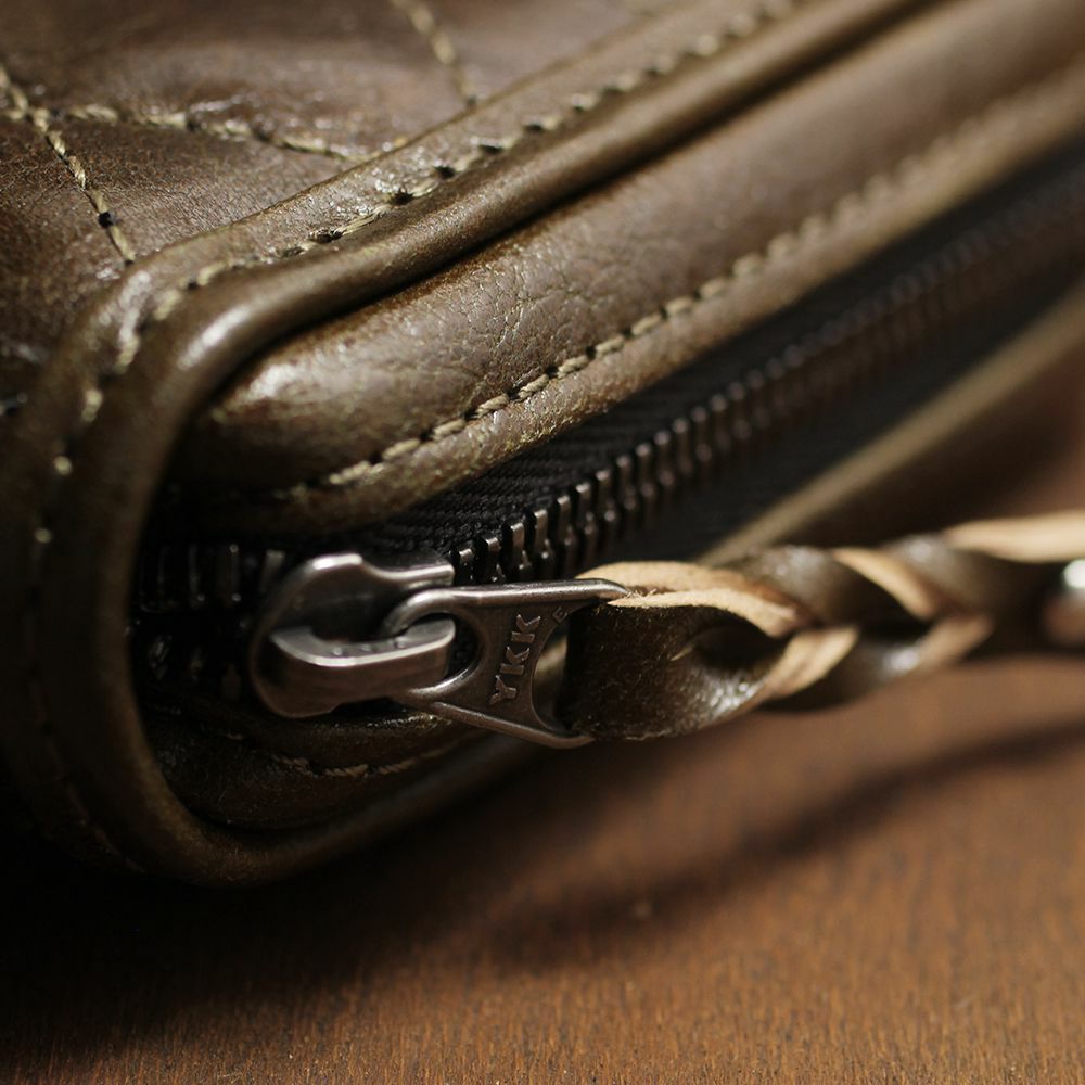 キルティング ファスナーロングウォレット オリーブ イタリアンレザー